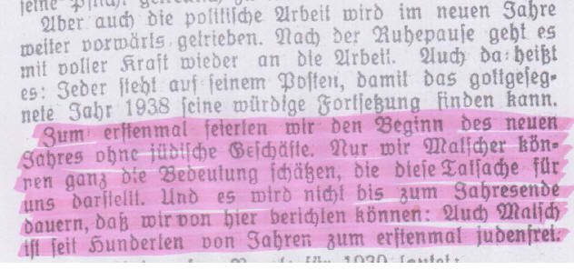 Auszug aus dem Gemeindeanzeiger von Anfang 1939