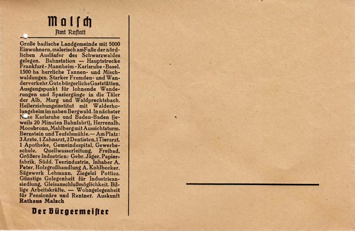 Briefkuvert der Gemeinde Malsch (Amt Rastatt)