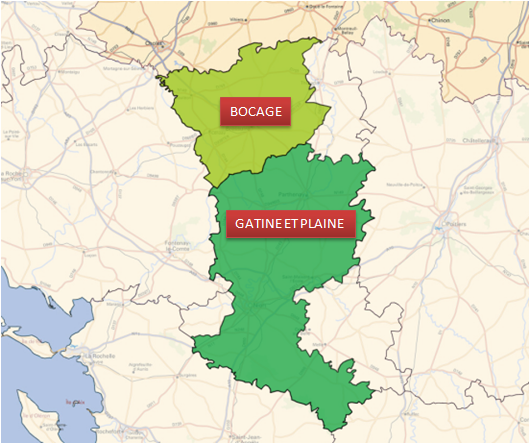 Département des Deux-Sèvres : périmètre de la Zone Agricole de BOCAGE et périmètre de la Zone Agricole de GATINE ET PLAINE