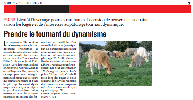 Article de presse Life PTD - AGRI 79 du 23 octobre 2015