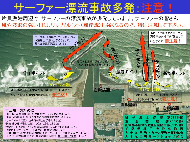 片貝漁港周辺の離岸流