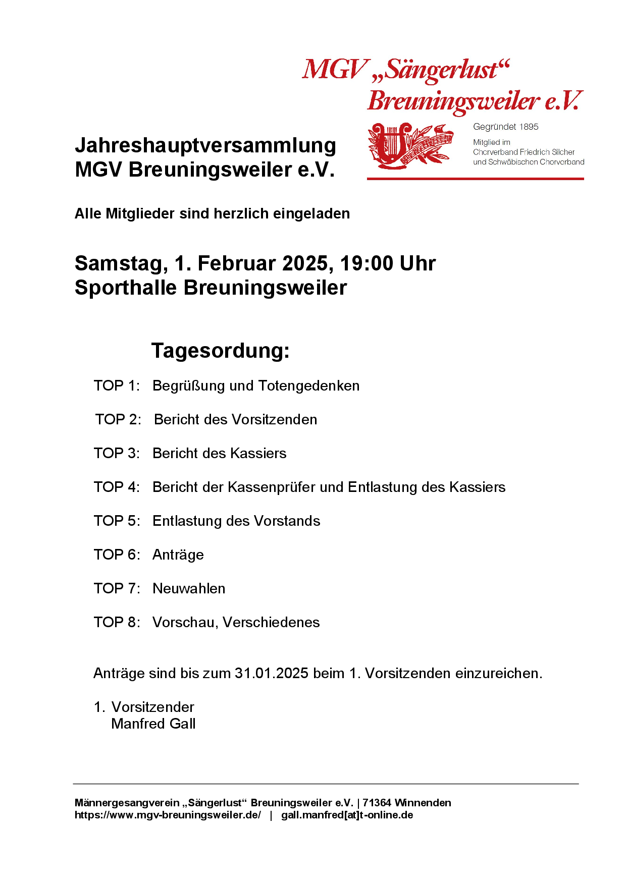 MGV 'Sängerlust' Breuningsweiler - 01.02.2025