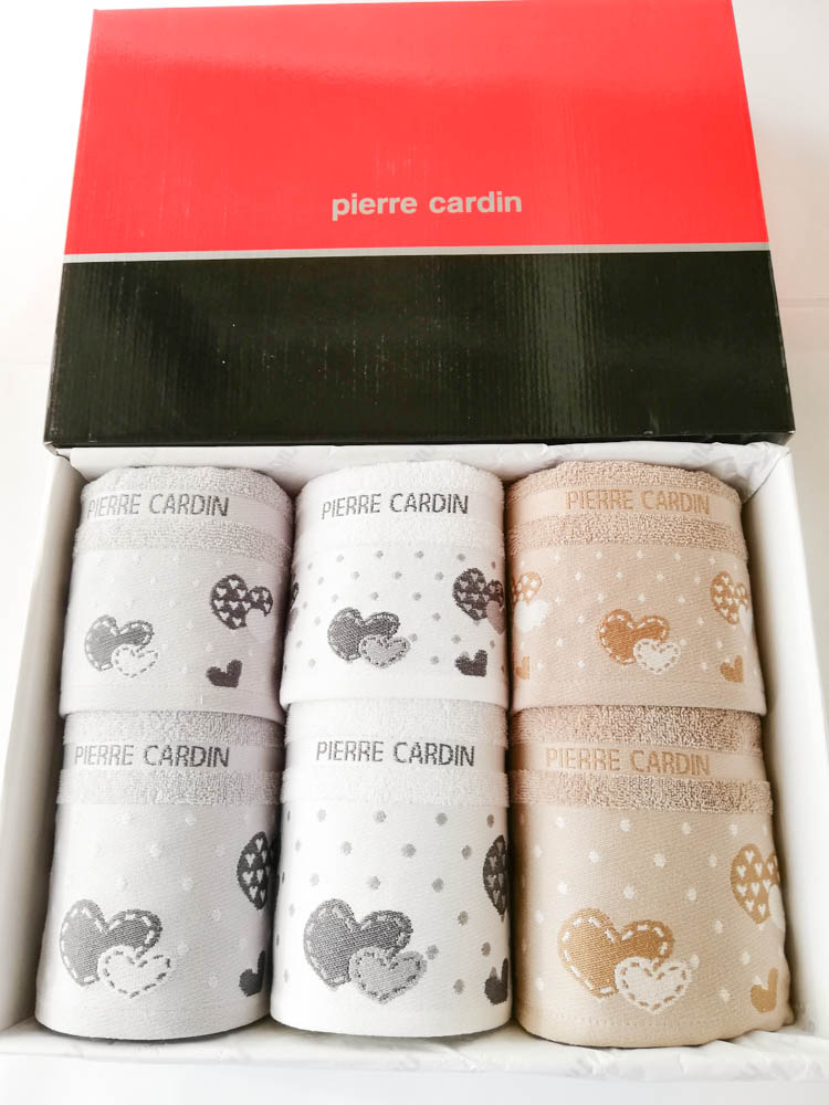 Set 3+3 asciugamani viso e ospite Pierre Cardin in spugna. Art.Love. Col: Grigio-bianco-beige. B519