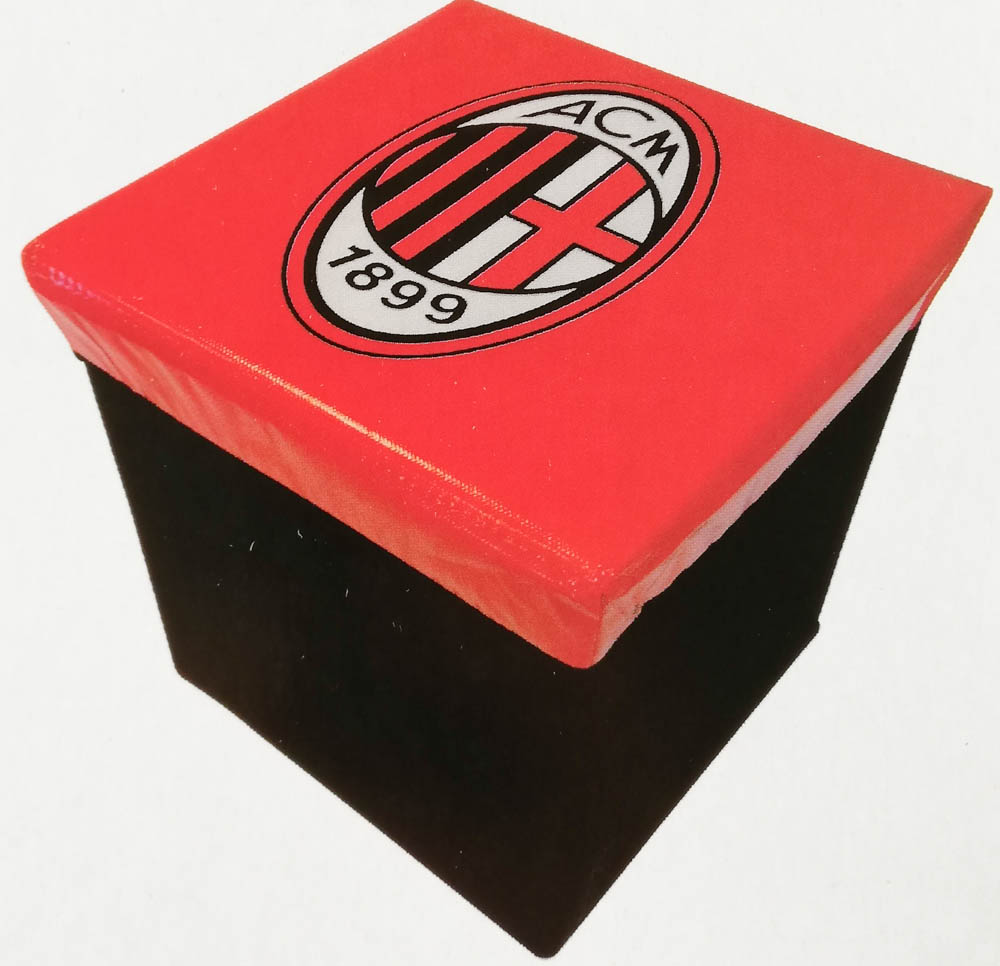 Pouf contenitore pieghevole A.C. Milan ufficiale salva spazio imbottito. B698