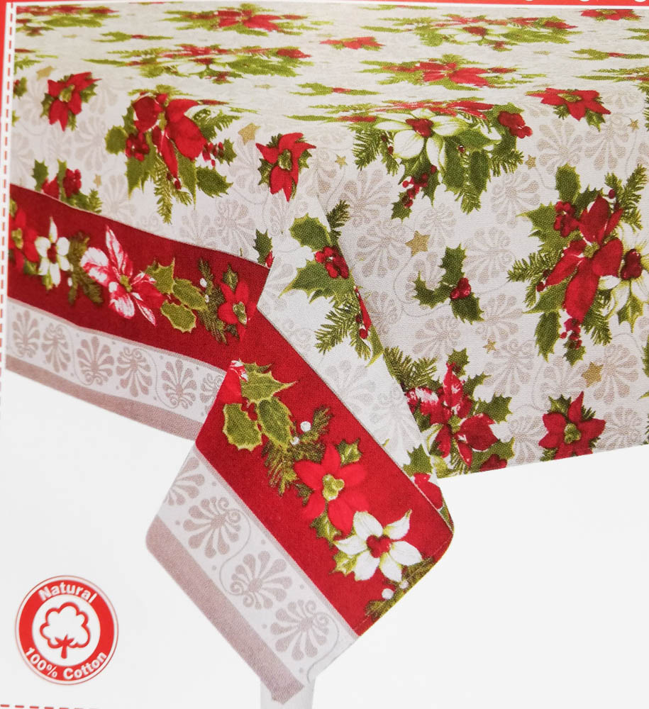 Tovaglia natalizia da 24 posti 140x450 cm. Dis. Stelle di Natale. D123