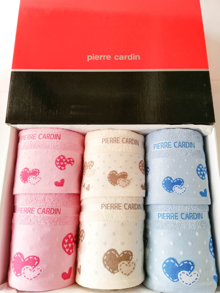 Set 3+3 asciugamani viso e ospite Pierre Cardin in spugna. Art.Love. Col: Rosa-panna-celeste. B519