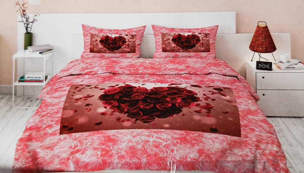 Completo lenzuola due piazze matrimoniale in flanella con stampa digitale 3D. Dis. Rose rosse. A455