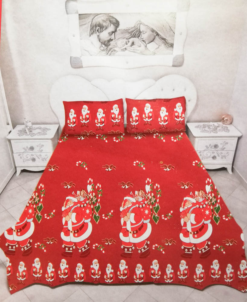 Set lenzuola in flanella con stampa digitale 3D natalizia matrimoniale. Dis.Babbo Natale. D41_