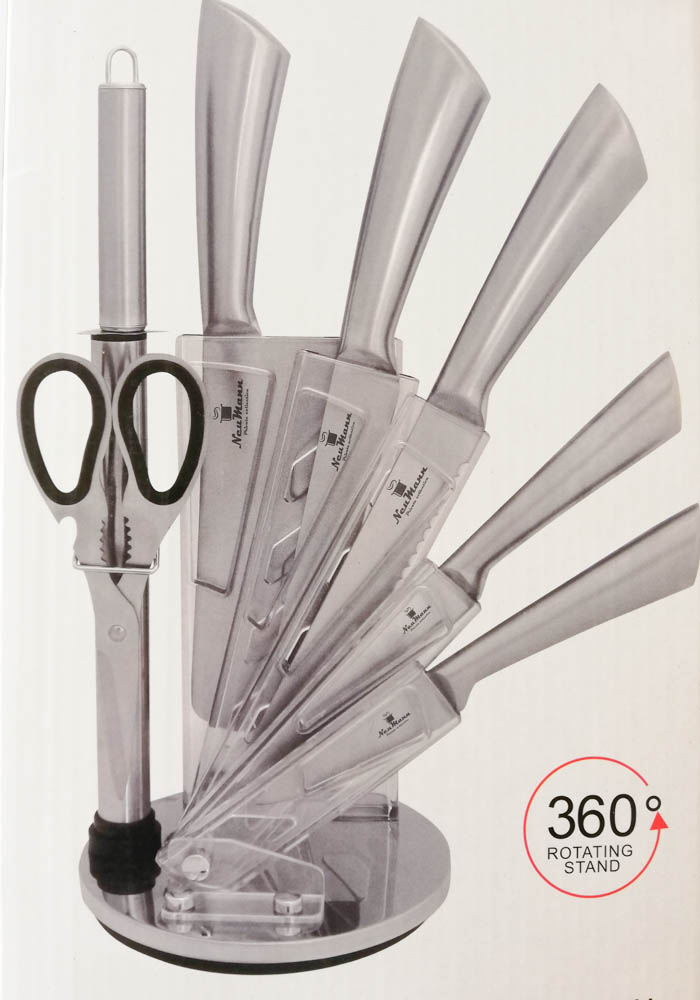 Ceppo set porta coltelli in acciaio cucina girevole a 360 gradi. B817