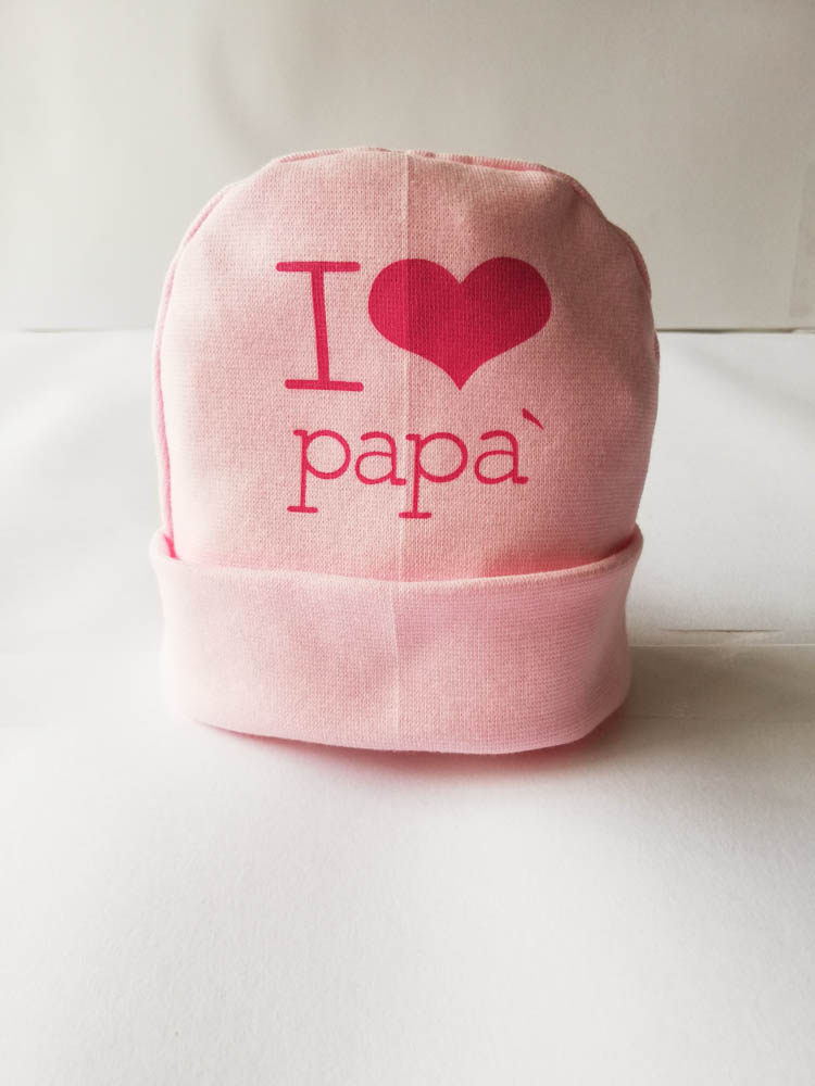 Cappellino neonato in cotone elasticizzato con scritta I ❤️ Papà. Col.Rosa. C065