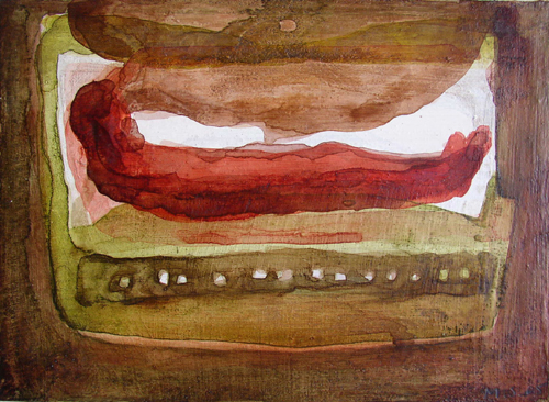 Giving up the ghost           aquarel op paneel. 14x20     2009