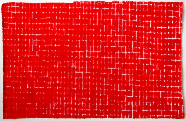 Marjoke Staal  Opgebouwde kleur kadmium rood ingelijst 50x65.   2016