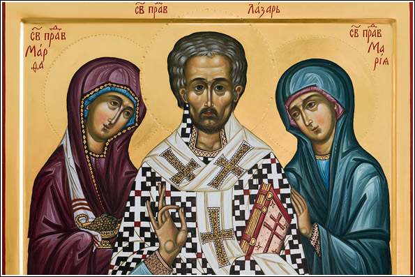 Der hl. Lazarus mit seinen Schwestern, den Hll. Maria und Martha    