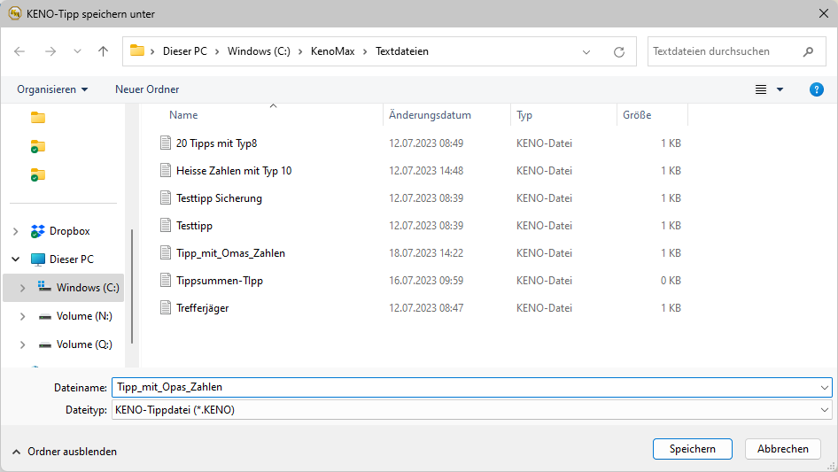 Windows "Speichern"-Datei-Dialog mit der Eingabe eines Dateinamens zum Speichern des Tipps