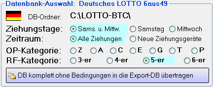 Die Datenbank sortiert nach Fünfer wurde ausgewählt, sie befindet sich auf Laufwerk C: