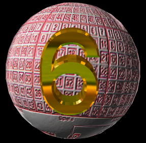 Das Merlin-Symbol mit der goldenen 6 auf eine Lottoschein, der zu einer Kugel geformt ist