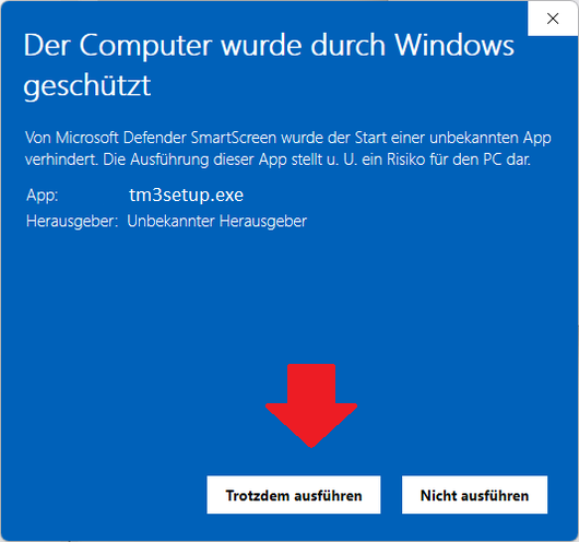 Der Microsoft-Defender bietet vor der Installation eine Abbruchmöglichkeit. 