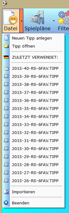 Abb.: Liste der zuletzt geöffneten Tipp-Dateien
