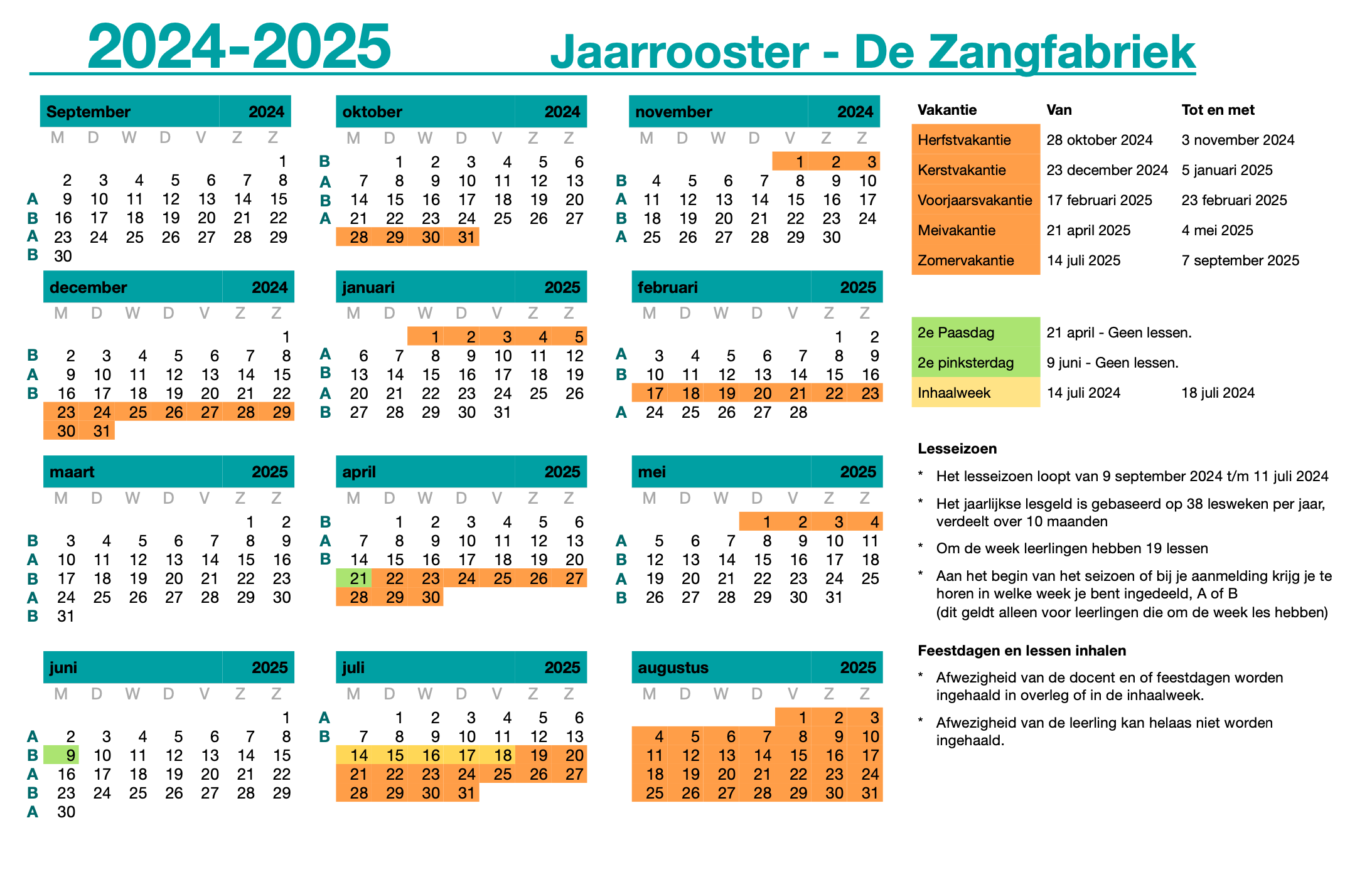 Jaarrooster De Zangfabriek zangles in Hollands Kroon!