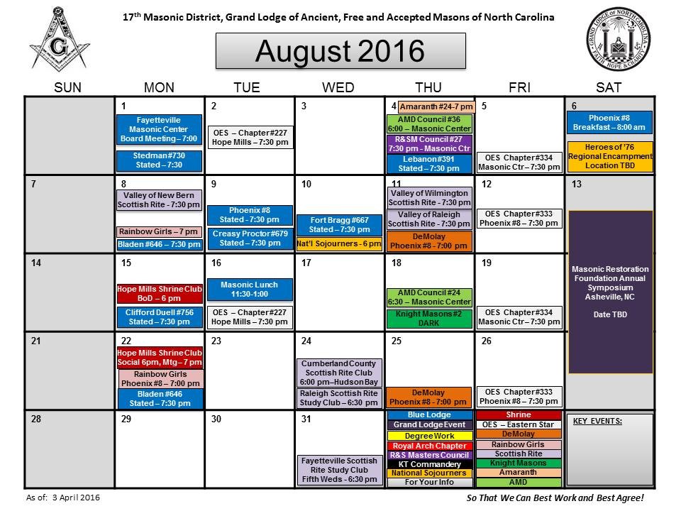Phoenix Lodge No. 8 Event Calendar for 20142015 to Phoenix