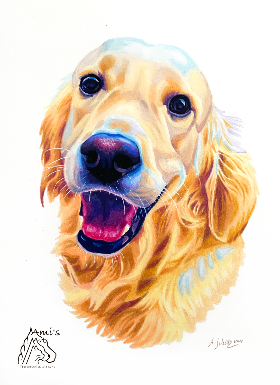 Golden Retriever Rocket, Wachspastell, 24x32cm. 