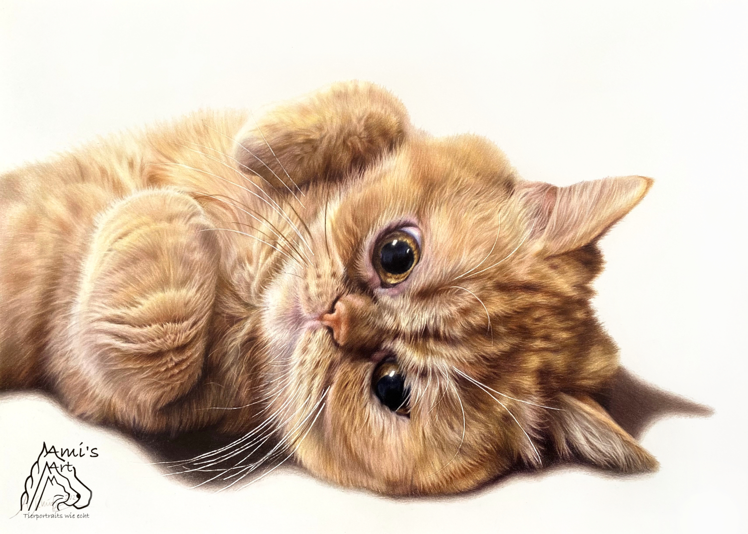 Katzenportrait, gezeichnet mit Buntstiften von Ami Schütz