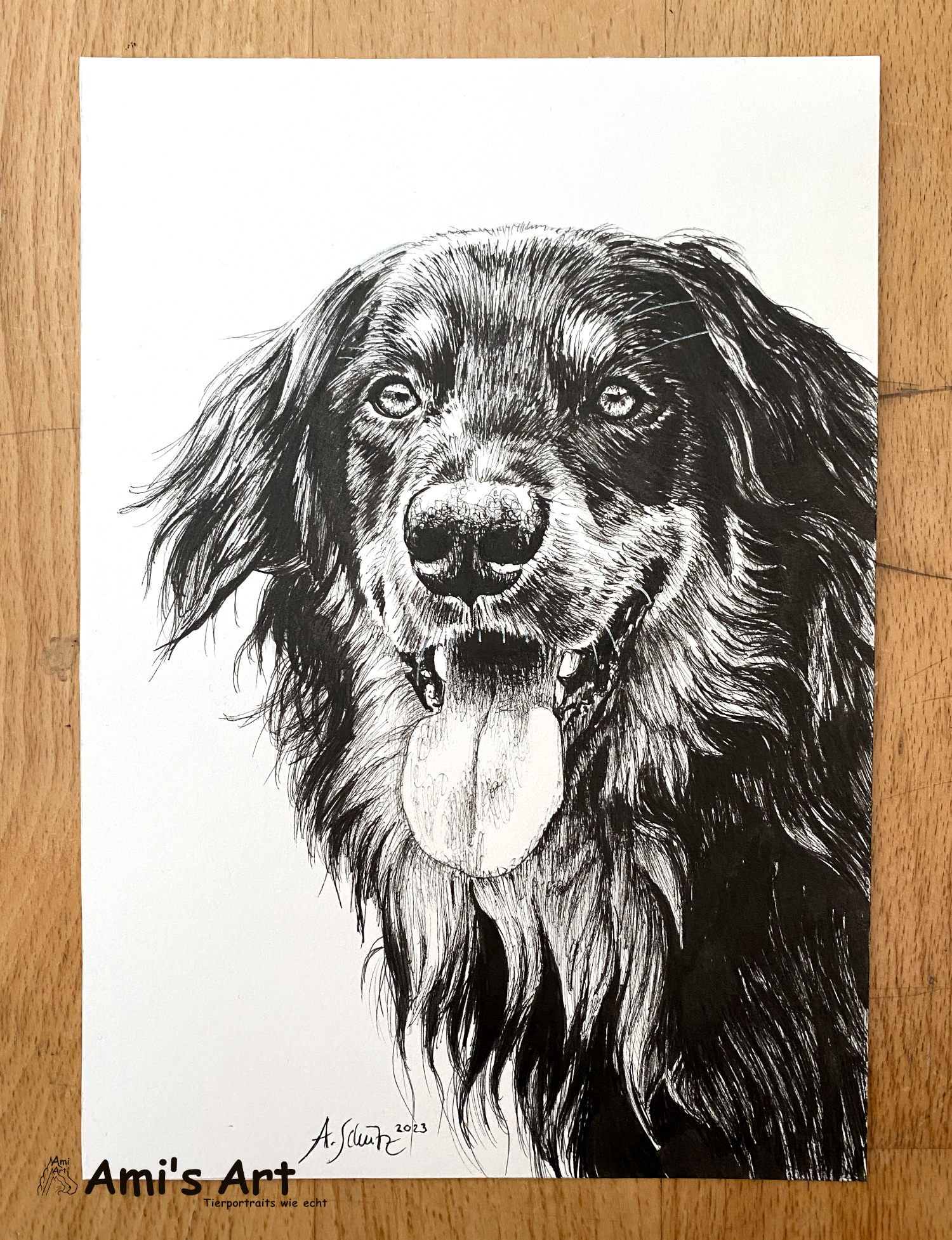 Hovawart Inuk, Pigmentliner, A5. 