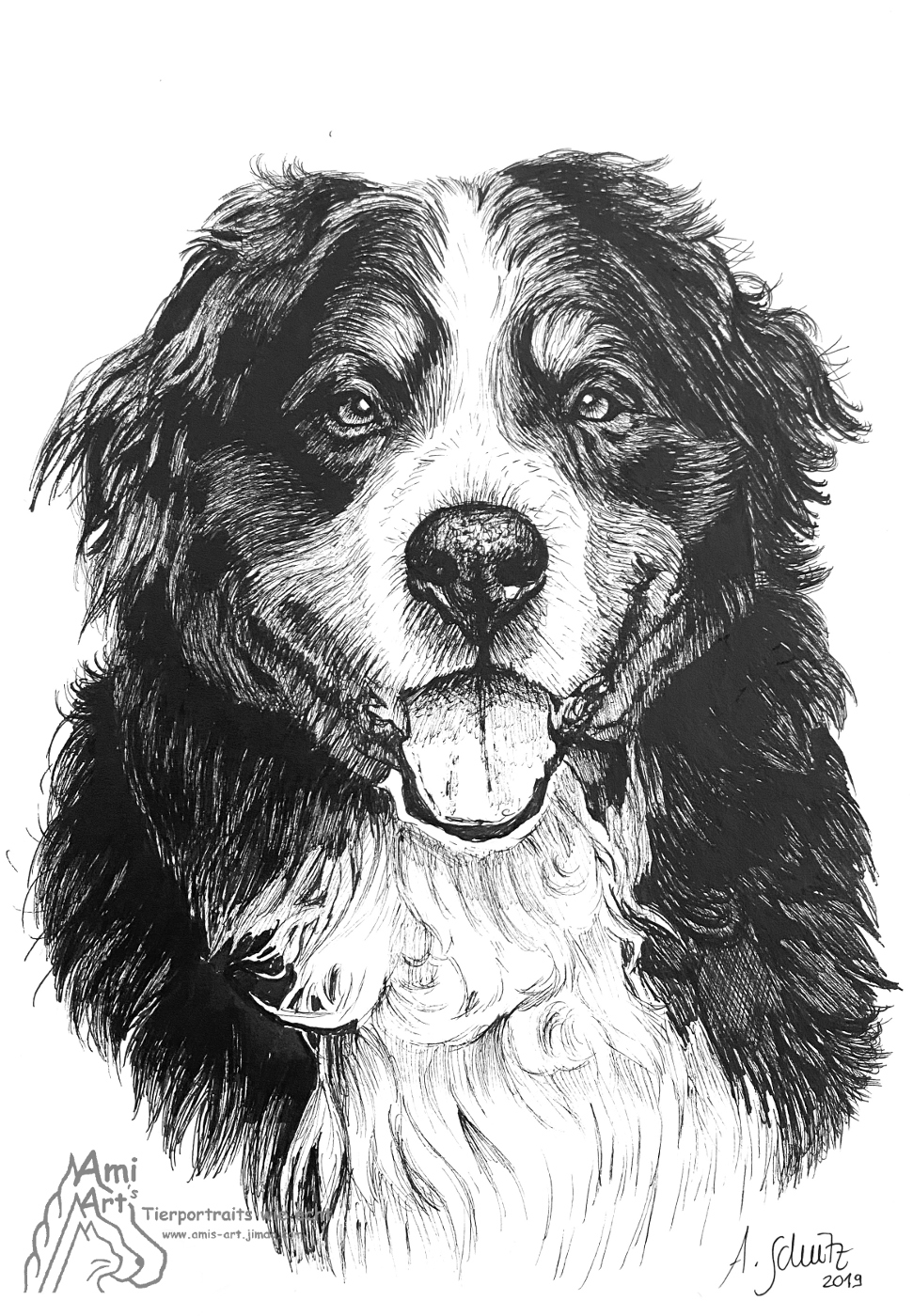 Berner Sennenhund, Pigmentliner, A5. 
