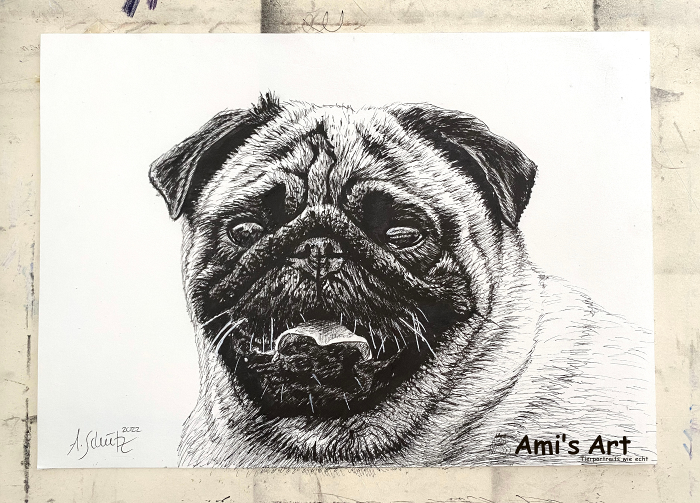 Mops, Pigmentliner, A5. 