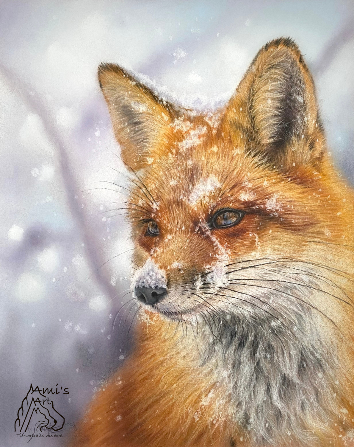 Winterfox, 24x30cm, Original verkauft, Kunstdrucke erhältlich!
