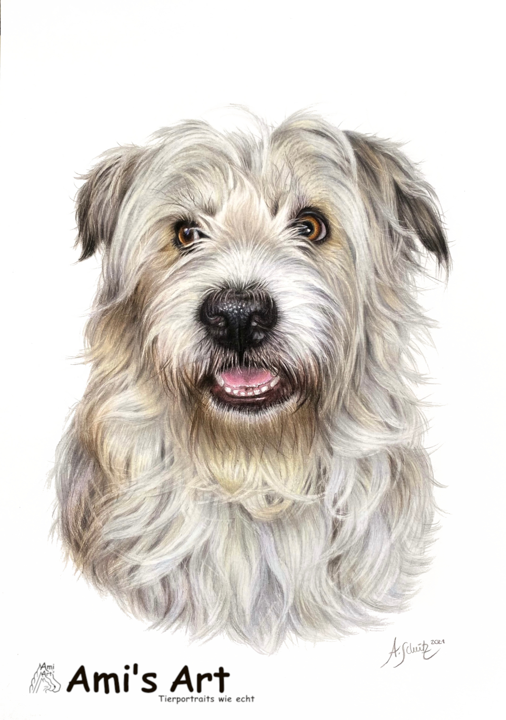 Portrait Mischling, gezeichnet von Ami Schütz mit Buntstiften.