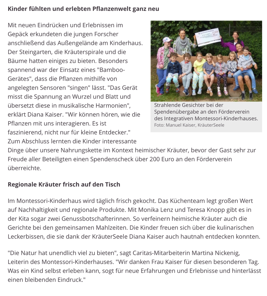 Montessori Kinderhaus Artikel der Caritas