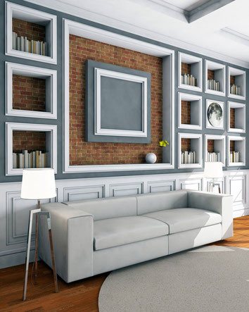 CROWN MOULDINGS AND BASEBOARDS IN ELEGANT ROOM