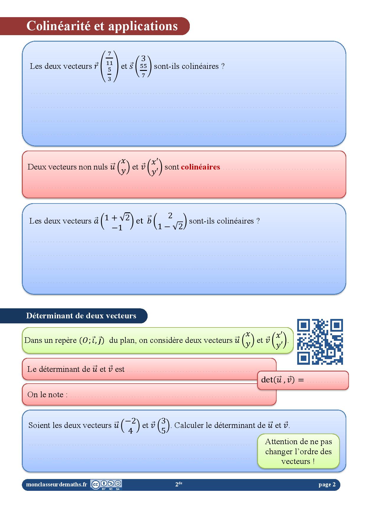 Feuilles de cours : vecteurs (2de) - Mon classeur de maths