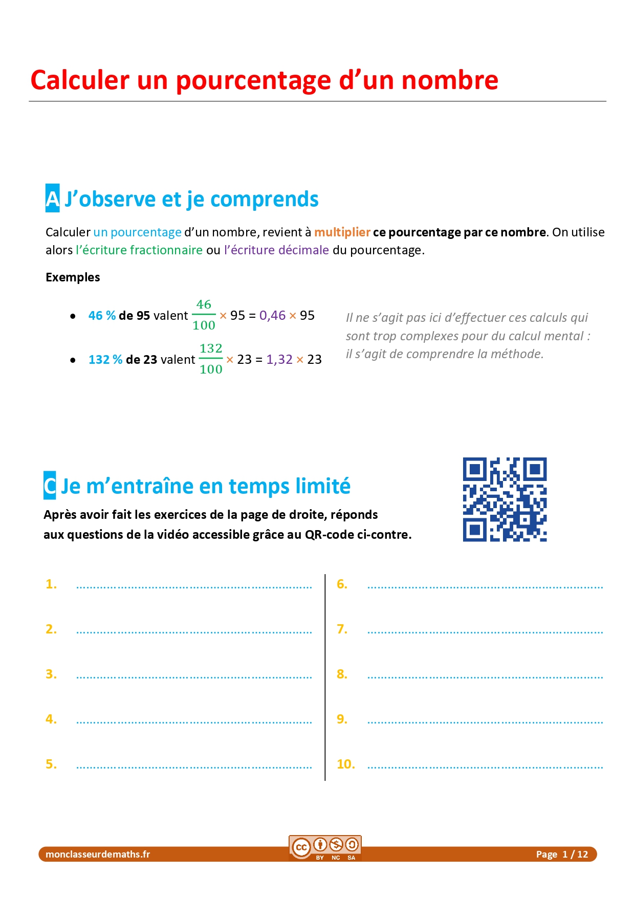 Exercices Sur Les Multiples Cm2 à Imprimer Cahier de calcul mental 5e - Mon classeur de maths
