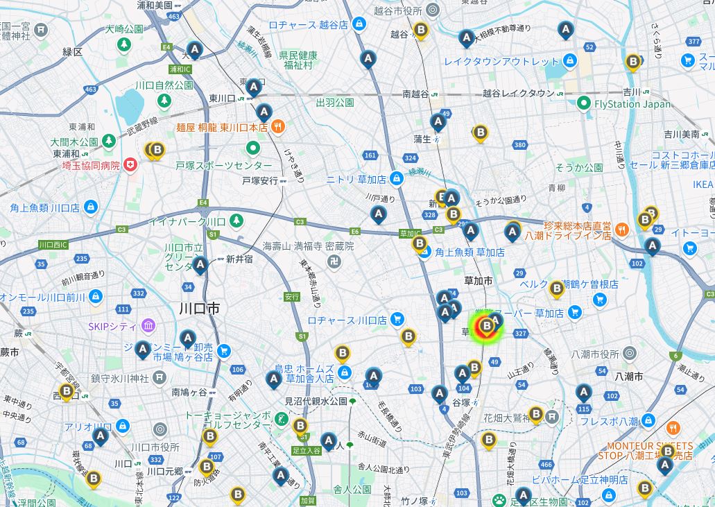 サイゼン使用時。こんな感じで仕事場所が分かるしグーグルマップ連動ＯＫ