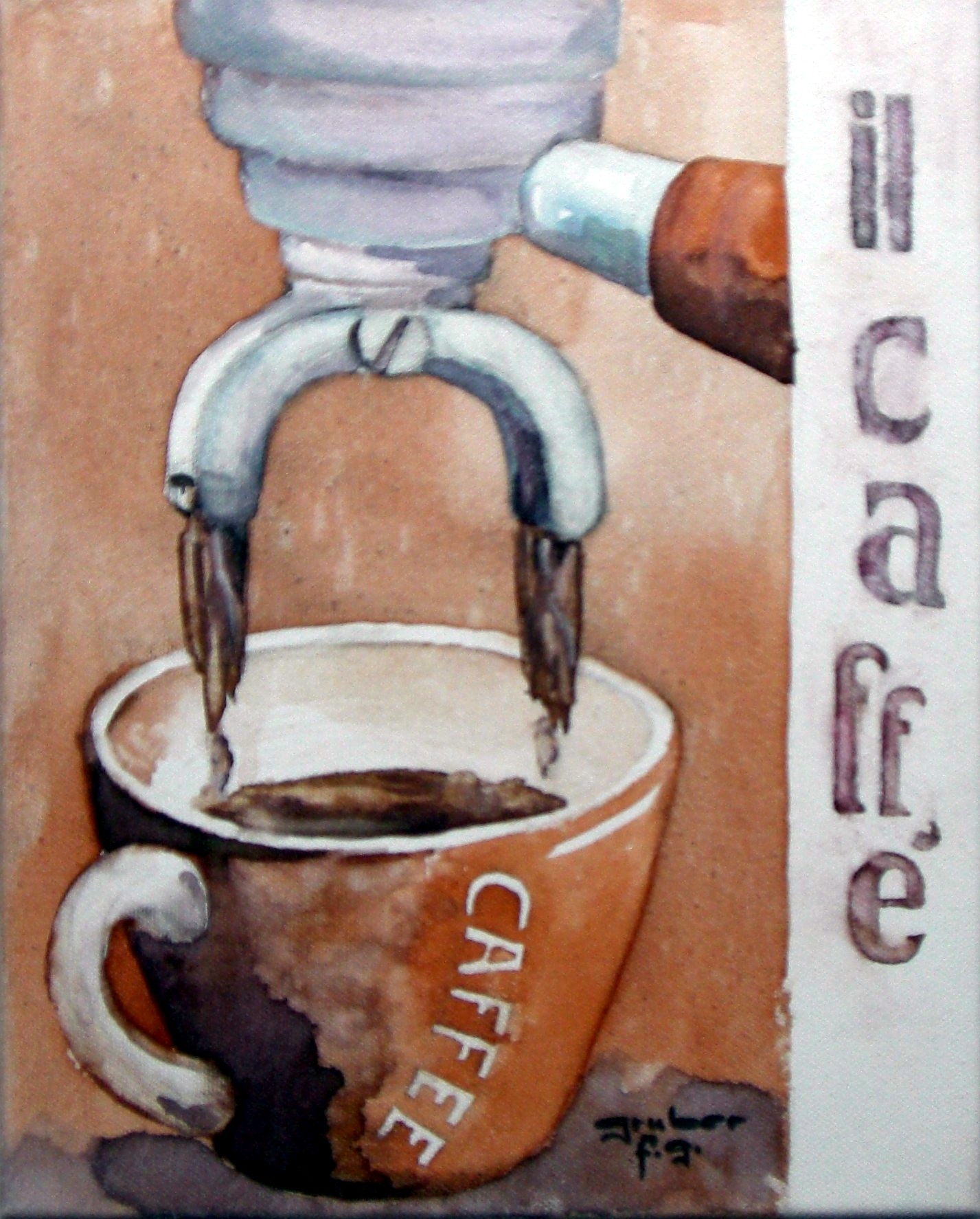 kaffee expressomaschine aquarell auf leinen
