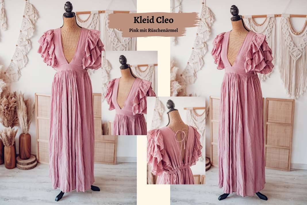 Kleid in Pink mit Rüschenärmel