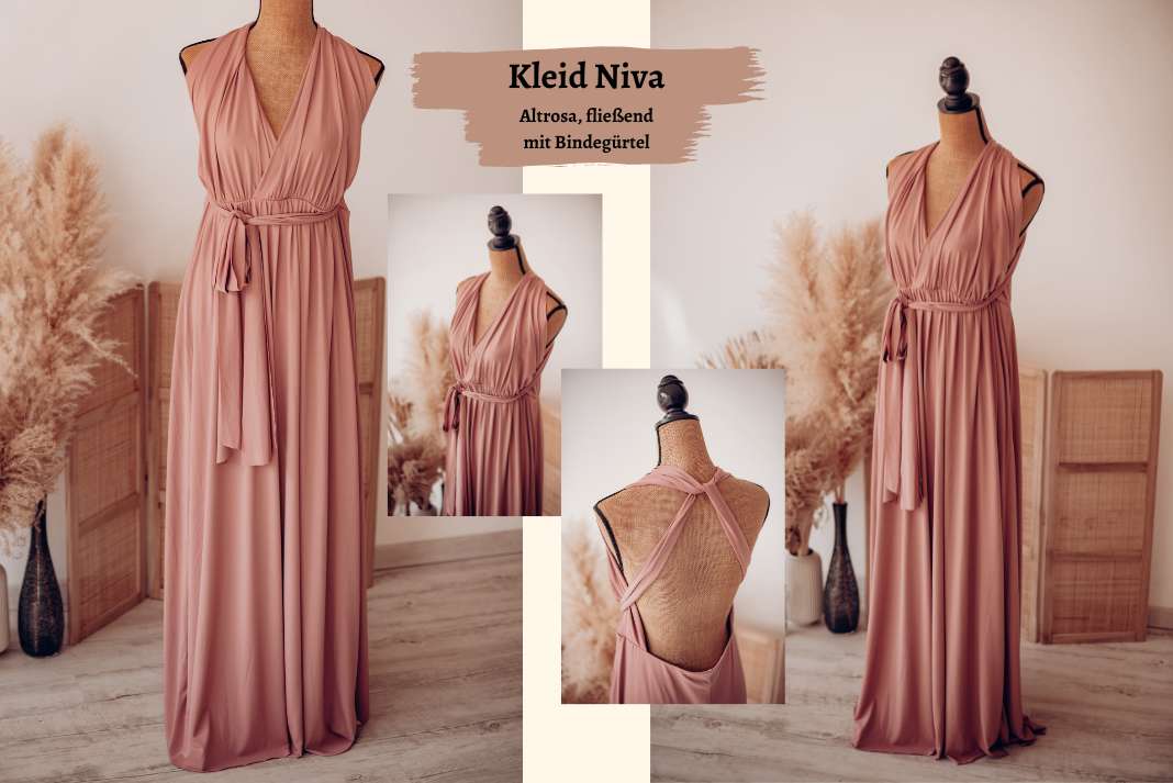 Kleid in Altrosa, fließend und mit Bindegürtel
