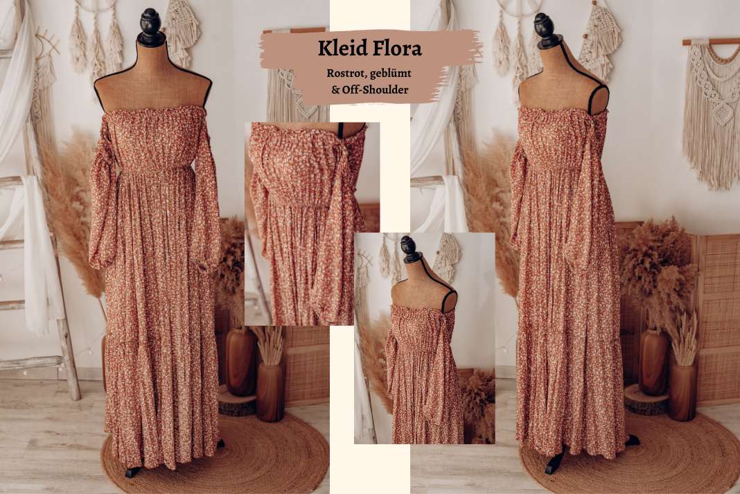 blumiges Babybauchkleid mit Off-Shoulder