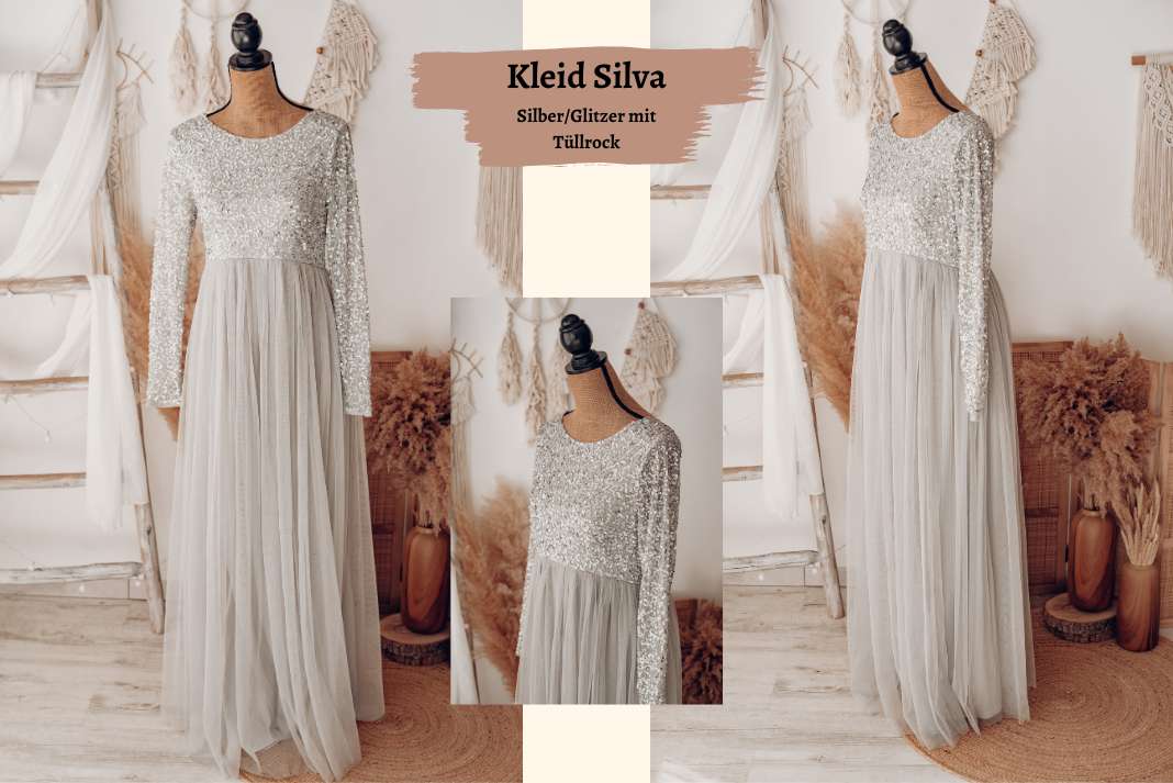 Tüllkleid in Silber mit Glitzer