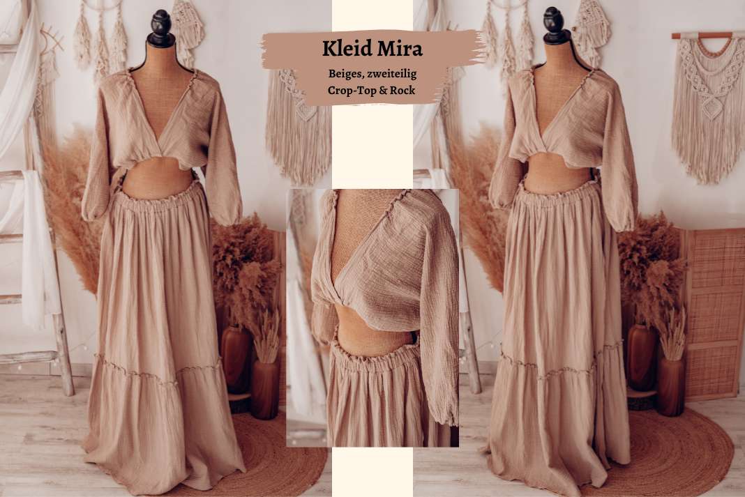 Zweiteiler in Beige und Off-Shoulder