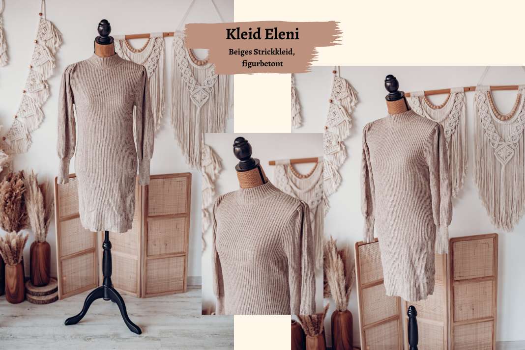 Srickkleid in Beige, figurbetont