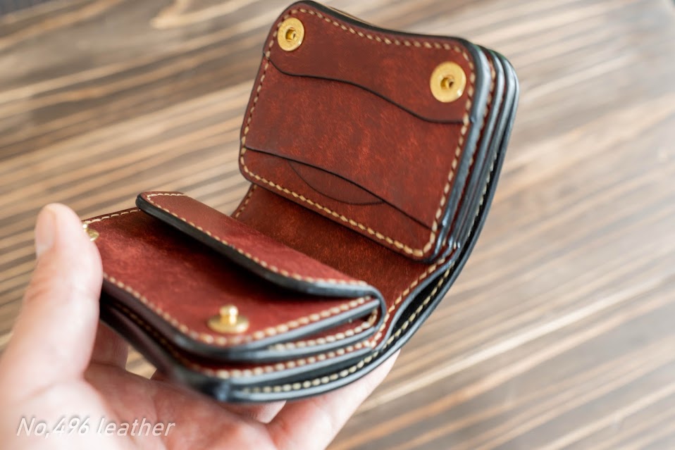 No.496レザー　二つ折り財布 訳あり作品 - No,496 leather