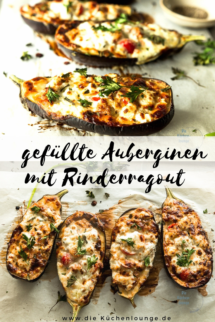 Gefüllte Auberginen mit Rinderragout