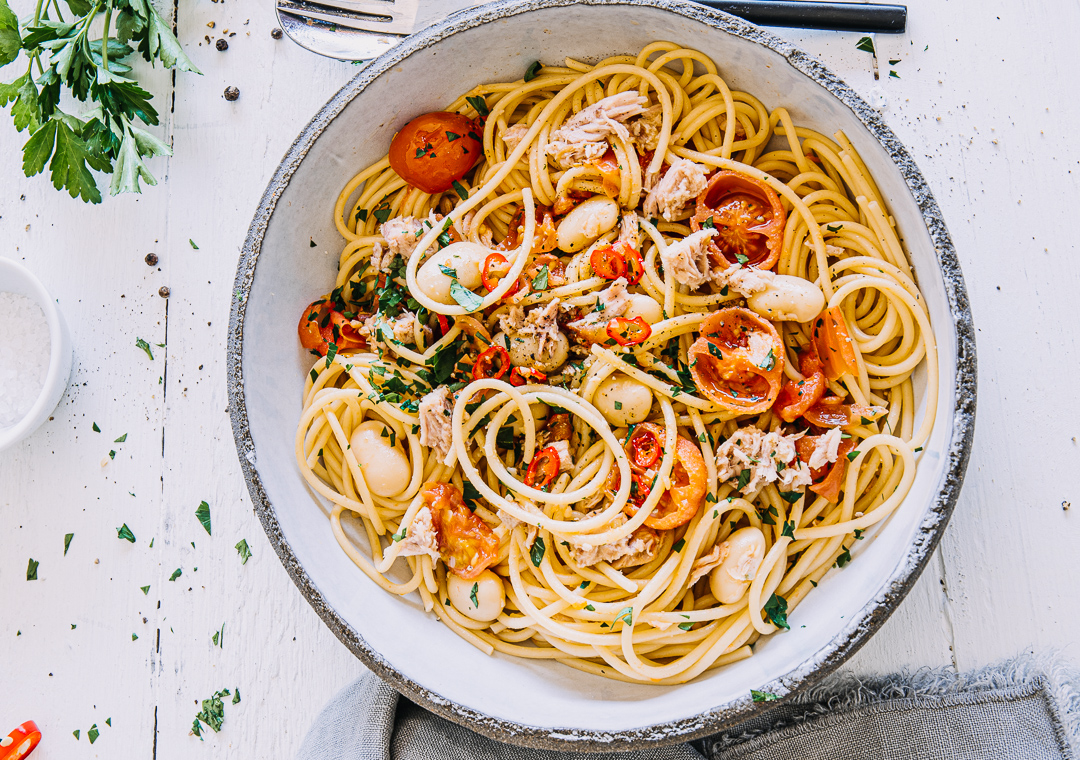 Spaghetti con Tonno mit weißen Bohnen