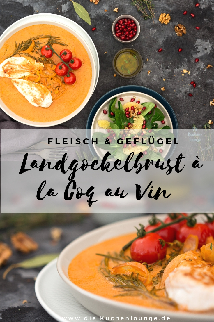 Landgockelbrust à la Coq au Vin