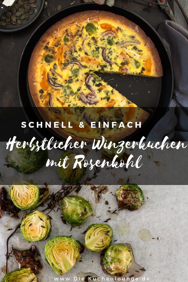 Herbstlicher Winzerkuchen mit Rosenkohl und Kürbis