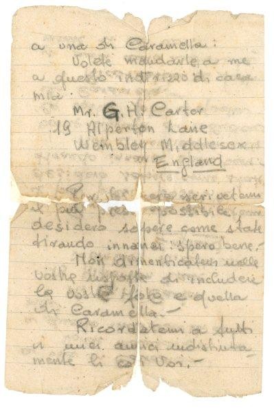 Lettera inviata da George Carter alla mia famiglia alla fine della guerra. Letter George H. Carter sended to my family at the end of WW2