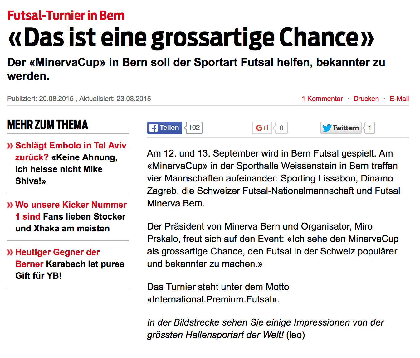 Blick Online - 20. August 2015